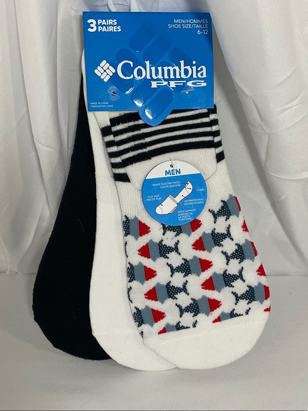 Columbia Men’s 3-Pack No-Show Socks – Black, White, Red, Navy